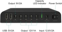 TalentCell Mini UPS 27000mAh 98Wh Szünetmentes Tápegység - 12V/9V/5V Kimenettel LED Lámpákhoz, CCTV Kamerákhoz, Okostelefonokhoz 2