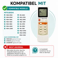 Náhradný diaľkový ovládač TALENTEC Home pre klimatizácie Mitsubishi, Firstline, Hitachi a Coventry | MSD-09NV, AR848, E02448426 | Nie je univerzálny | Dosah 8 m | Biely 6