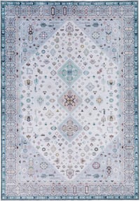 TALETA Mosható Vintage Szőnyeg, Rövid Szálú Nappali Szőnyeg, Kék, Keleti Mintás, Hálószobába is, 140 x 200 cm 4