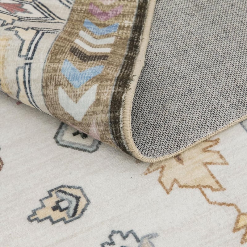 Taleta OLINA Mosható Futószőnyeg - Bézs, 80x300 cm, Csúszásmentes Alacsony Szálú Szőnyeg Konyhába, Előszobába, Nappaliba - Boho Vintage Stíl