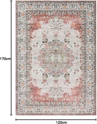 TALETA Vintage Virágmintás Szőnyeg Nappali és Hálószoba Részére - Mosható Mikroszálas Rövid Szálú Piros Szőnyeg, 120x170 cm 2