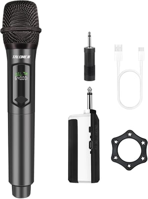 Bezdrôtový karaoke mikrofón talomen K60-1 2,4 GHz s prijímačom – sivý