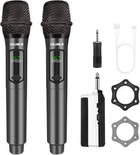 Talomen K60-2 Vezeték Nélküli Mikrofon Szett - Kézi Dinamikus Mikrofon Zajcsökkentéssel, 10 Órás Üzemidő, Karaoke, Rendezvény, Előadás - gray 1
