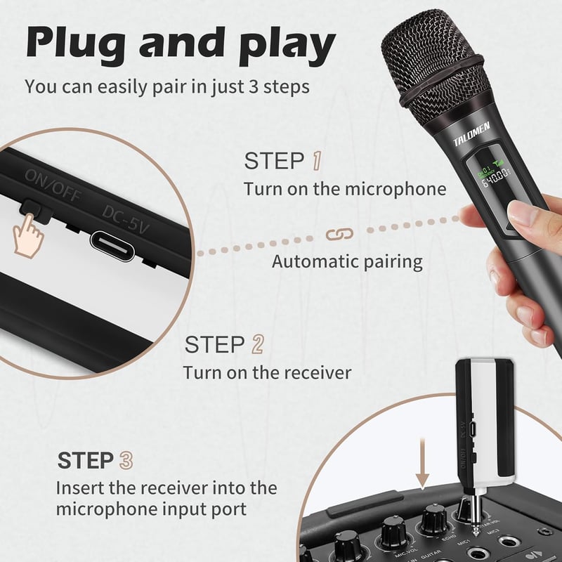 talomen K60-1 Vezeték nélküli Karaoke Mikrofon 2.4GHz Dinamikus Töltölthető Vevőegységgel - gray