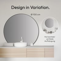 Okrúhle nástenné zrkadlo Talos Design s priemerom 100 cm v čiernom hliníkovom ráme, 5 — v spodnej časti sa nachádza malý škrabanec (stav: pozri 2. obrázok) 5