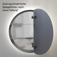 Talos Fürdőszobai Tükrös Szekrény Világítással, Kerek, 60 cm Átmérő, Falra Szerelhető, Alumínium Váz, Két Üvegpolc 4