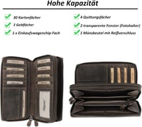 TAN.TOMI női bőr pénztárca RFID védelemmel dupla cipzárral sötétbarna 4