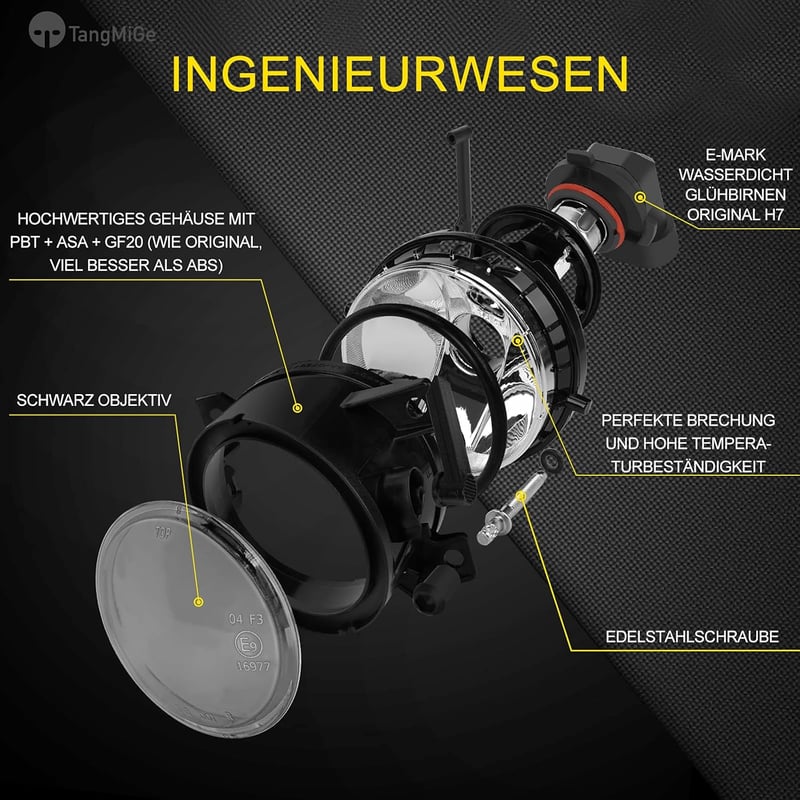 TangMiGe Füstös Fekete Ködlámpa Szett Volkswagen Golf V, Jetta III, Scirocco, SEAT Mii, Skoda Citigo Modellekhez - E-MARK Tanúsított, 51W