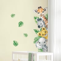 Autocolant de perete cu animale din junglă, sticker pentru ușă cu animale safari pentru camera copiilor, decor de perete 1