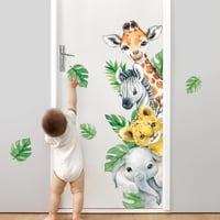 Autocolant de perete cu animale din junglă, sticker pentru ușă cu animale safari pentru camera copiilor, decor de perete 3
