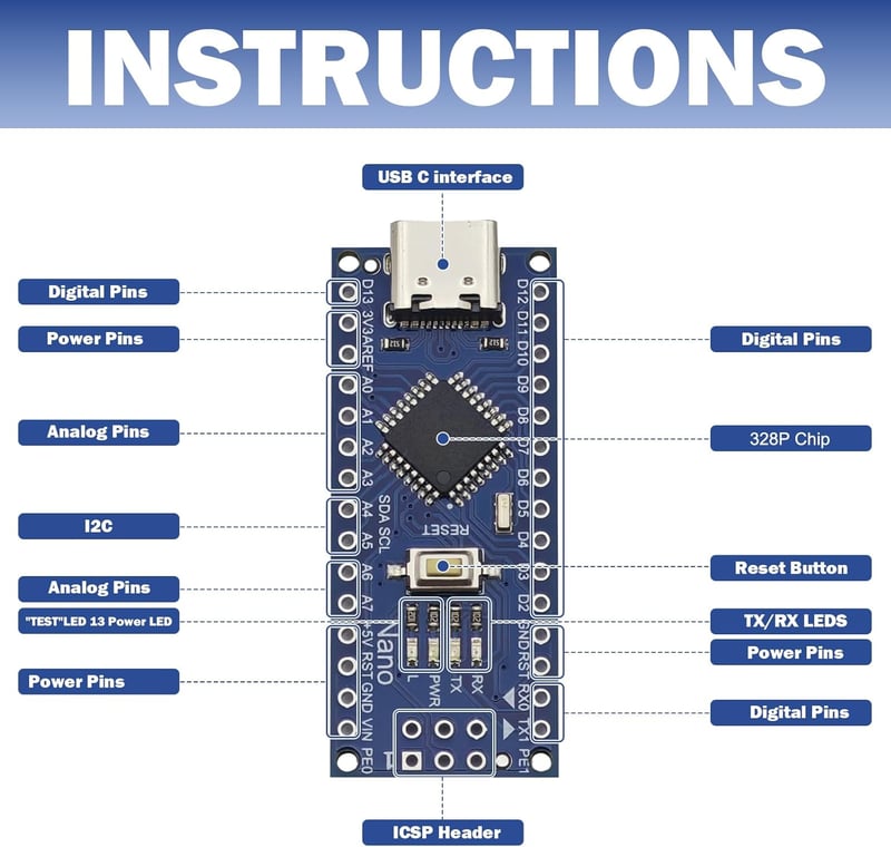 Tanmote Nano V3 5 darabos mikrovezérlő szett USB-C Arduino kompatibilis