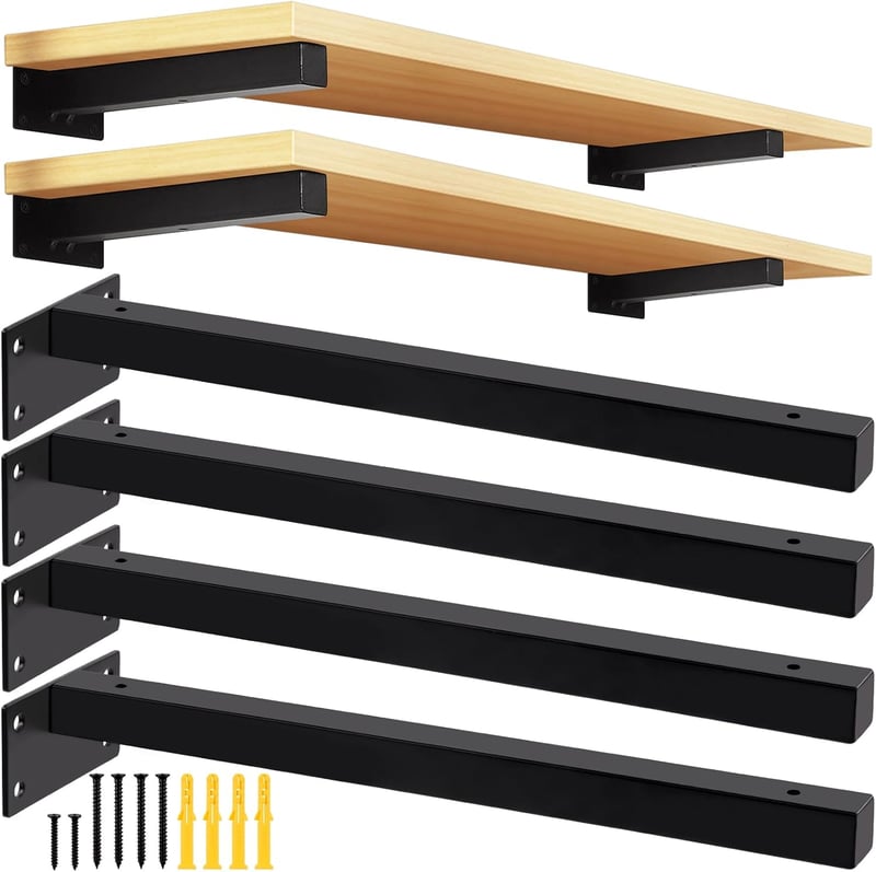 Set de console pentru rafturi Tanstic, stil industrial, 30 cm, 4 bucăți - negru