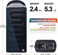 Sac de dormit TANSTRIDER XXL pentru camping pe timp de iarnă la 0 grade, cu sac de compresie 2