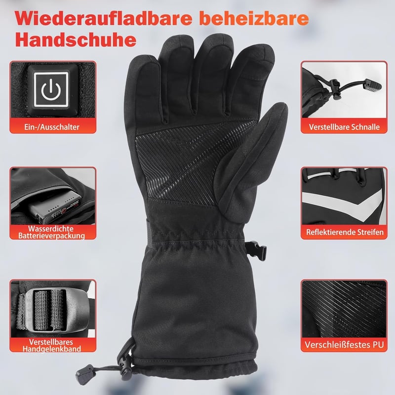 tantu Fűthető Kesztyű 7.4V/2x5000mAh Akkumulátorral - S méret  - Vízálló, 4 Hőfokozatú Unisex Kesztyű Síeléshez, Motorozáshoz, Túrázáshoz