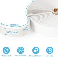TAPEBEAR Butyl Tömítőszalag Fehér 12mm x 9m Vízálló Autó Fényszóró Ablak Tetőtömítés 6