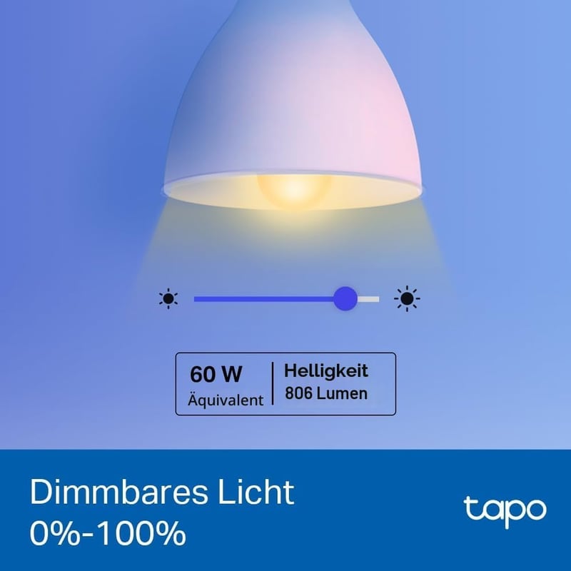 Tapo L530E E27 WiFi okos izzó, színváltó, dimmer, Alexa kompatibilis - 806 lm