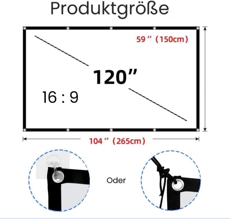 Tarent 120 Colos Vetítővászon 16:9 HD Összecsukható Projektor Képernyő