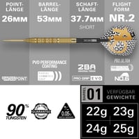 Target Darts Bolide Envy 01 90% Volfrámové šípky s oceľovými hrotmi Swiss Point 25g | Pro Ultra Nr. 6 letky a Pro Grip EVO násadky, zlaté hroty Swiss Points a nástroj SP Tool 2