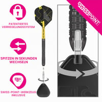 Sada šípok Target Darts Bolide Void 90% volfrám, oceľové hroty Swiss Point, 21g/22g/23g/24g/25g, čierne, profesionálna sada šípok, vrátane nástroja Swiss Point 4