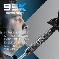 Sada šípok Target Darts Chris Dobey 95K Steel Tip 22G/23G/24G – s letkami a násadkami K-Flex No.2, striebornými hrotmi Swiss GRD a nástrojom SP – edícia pre profesionálnych hráčov 2