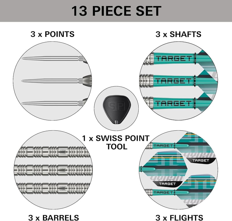 Target Darts Hydro Steel Tip 90% Volfrám Dartok 23G Ezüst Svájci Csúcs