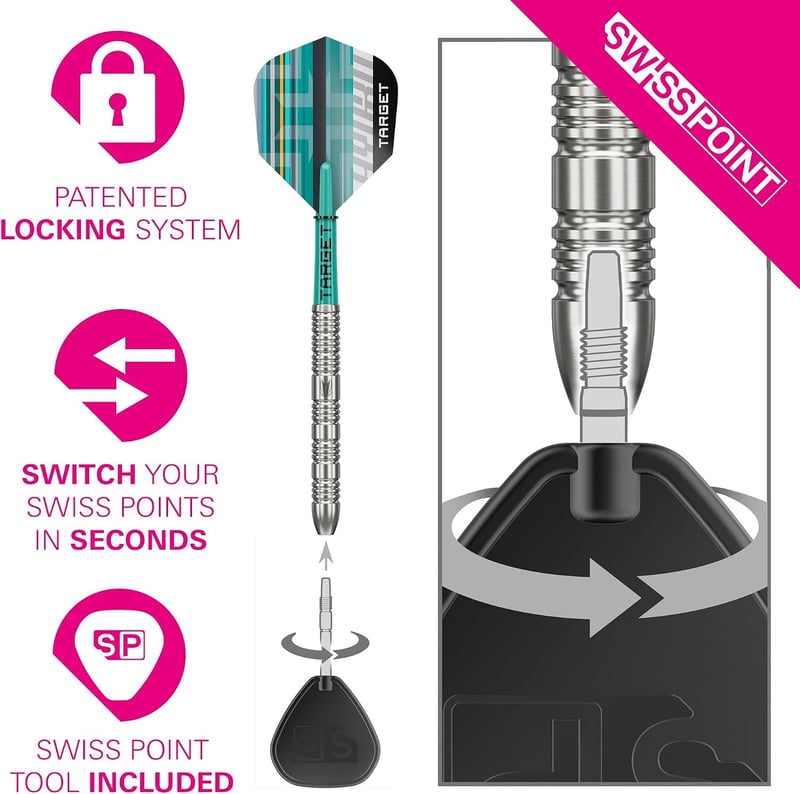 Target Darts Hydro Steel Tip 90% Volfrám Dartok 23G Ezüst Svájci Csúcs