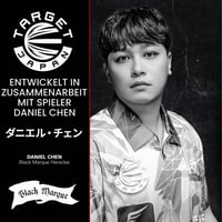 Sada oceľových šípok Target Darts Japan Black Marque Heracles 23g | 90% volfrám, letky a násadky K-Flex č. 6, hroty Nano Swiss Point, Daniel Chen 2