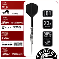 Sada oceľových šípok Target Darts Japan Black Marque Heracles 23g | 90% volfrám, letky a násadky K-Flex č. 6, hroty Nano Swiss Point, Daniel Chen 3