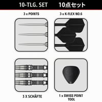 Sada oceľových šípok Target Darts Japan Black Marque Heracles 23g | 90% volfrám, letky a násadky K-Flex č. 6, hroty Nano Swiss Point, Daniel Chen 5