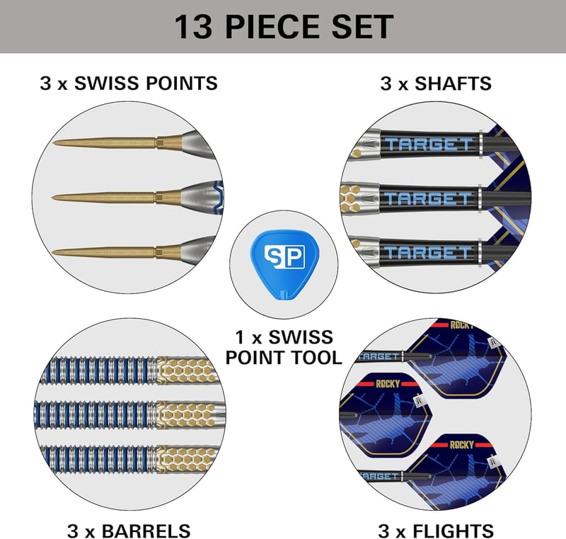 Target Darts Josh Rock Gen 1 acél hegyű darts szett, 90% volfrám, 22-25G, Swiss Point