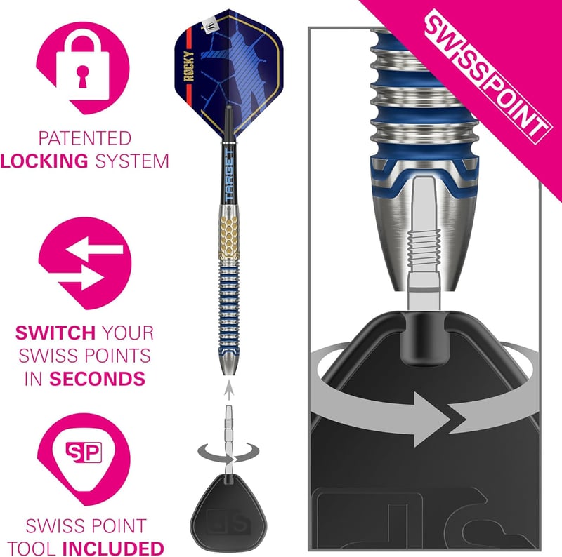 Target Darts Josh Rock Gen 1 acél hegyű darts szett, 90% volfrám, 22-25G, Swiss Point