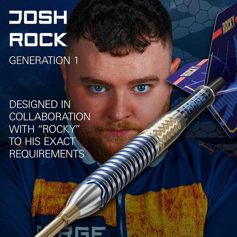 Target Darts Josh Rock Gen 1 acél hegyű darts szett, 90% volfrám, 22-25G, Swiss Point
