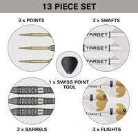 Target Darts Redux 90% volfrámové šípky so systémom Swiss Point, oceľový hrot (Barrel 01/02/03) 22G-26G | Letky Pro Ultra No.6, násadky Pro Grip Tag, hroty DX Gold 4