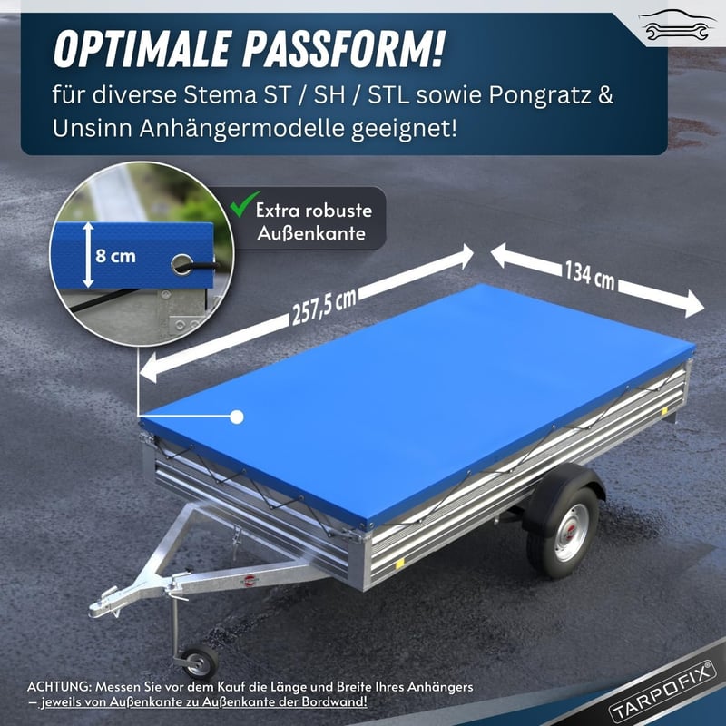 Tarpofix Ponyva Utánfutóhoz 257,5x134,5cm Kötéllel PVC Erősített