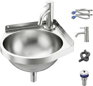 Chiuvetă de colț din oțel inoxidabil Tasofac cu baterie pentru apă caldă și rece, triunghiulară, cu o cuvă, pentru bucătărie, rulotă, baie sau toaletă