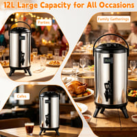 Dozator de băuturi izolat din oțel inoxidabil Tasofac cu robinet, 12L, pentru băuturi calde și reci, cu termometru, pentru petreceri, birou și evenimente de catering 7
