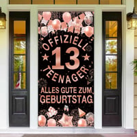 Banner pentru aniversarea de 13 ani Tasoraor pentru fete - Decor de fundal negru cu aur roz pentru ușă, perete, masă, petrecere în grădină, 185 x 90 cm 1