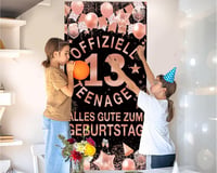 Banner pentru aniversarea de 13 ani Tasoraor pentru fete - Decor de fundal negru cu aur roz pentru ușă, perete, masă, petrecere în grădină, 185 x 90 cm 5