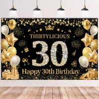 Tasoraor 30. Születésnapi Banner Fekete Arany 180x110 cm Szövet Dekoráció 1