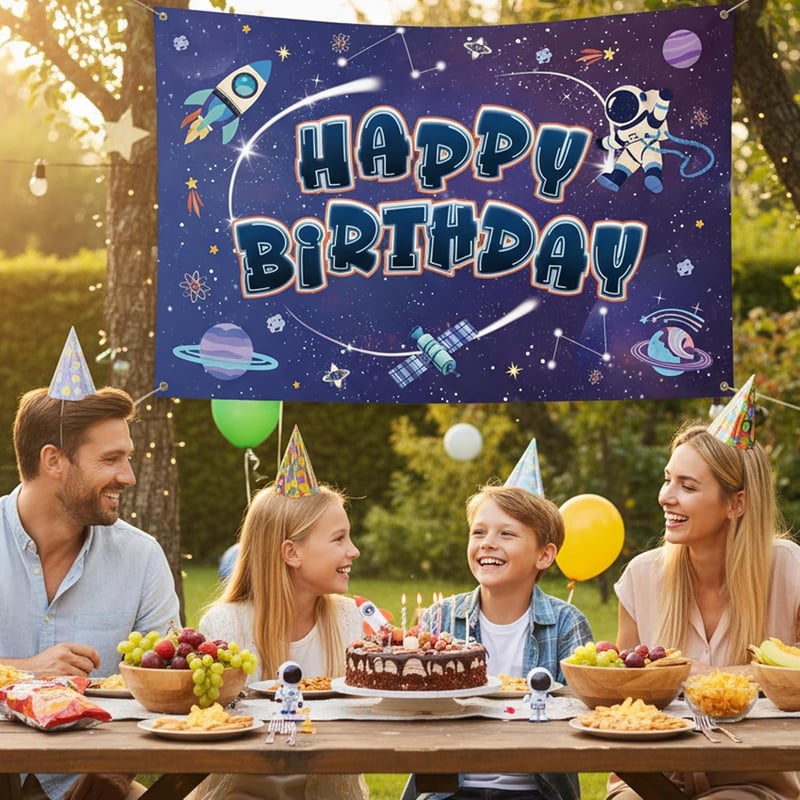 Tasoraor Bolygós Születésnapi Banner 150x100 cm - Űrhajós Dekoráció Gyerekeknek