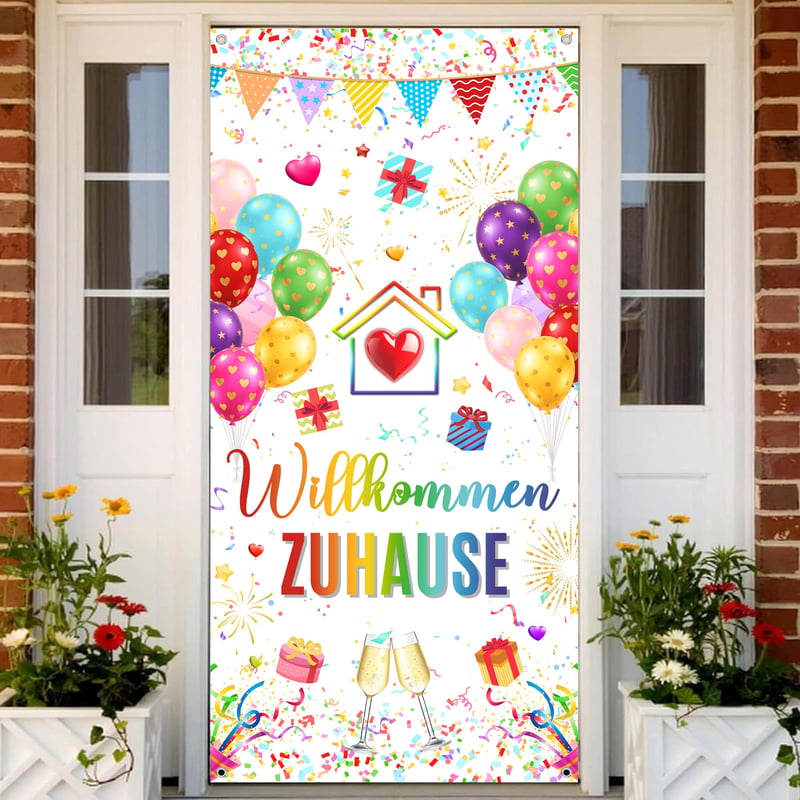 Dekoračný dverný banner Tasoraor "Welcome Home" 185x90 cm, látkový uvítací záves na rodinné oslavy v interiéri aj exteriéri