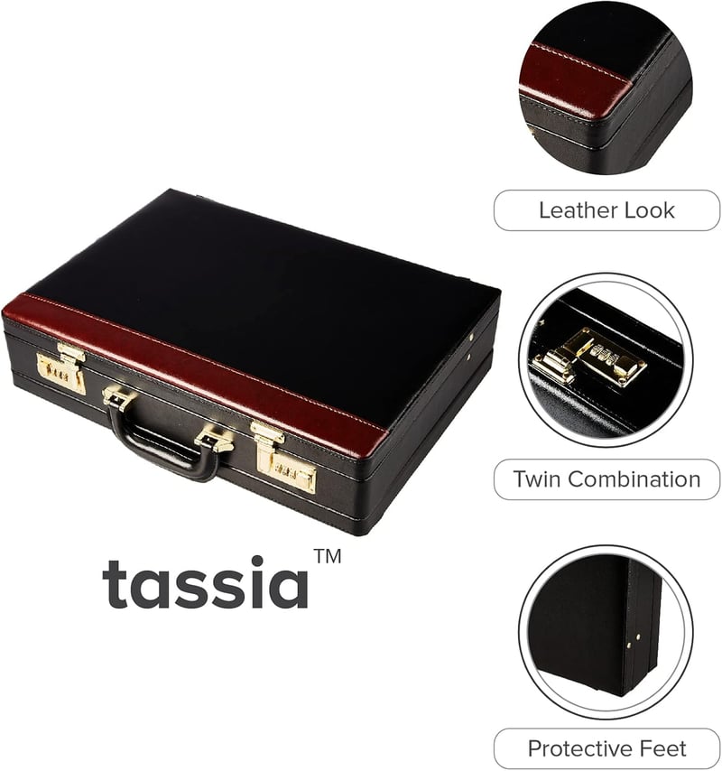 TASSIA Bőr Aktatasca Fekete Expandálható Táska Férfiaknak