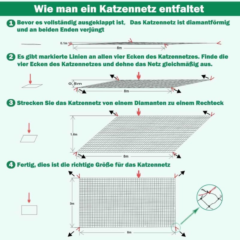 Tatamiyya Macskahálózat Erkélyre 8x3m Erősített Zöld UV-Álló