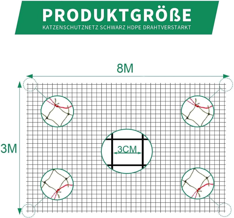 Tatamiyya Macskahálózat Erkélyre 8x3m Erősített Zöld UV-Álló