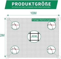 Tatamiyya Macskavédő Háló Erkélyre 10x2m - Dróterősítésű, Harapásálló, UV-Ellenálló Biztonsági Háló Erkélyre, Teraszra, Ablakra, Fekete 2