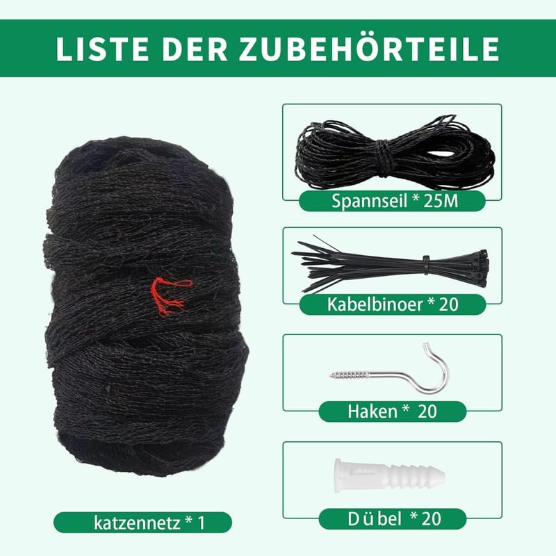 Tatamiyya Macskavédő Háló Erkélyre 10x2m - Dróterősítésű, Harapásálló, UV-Ellenálló Biztonsági Háló Erkélyre, Teraszra, Ablakra, Fekete