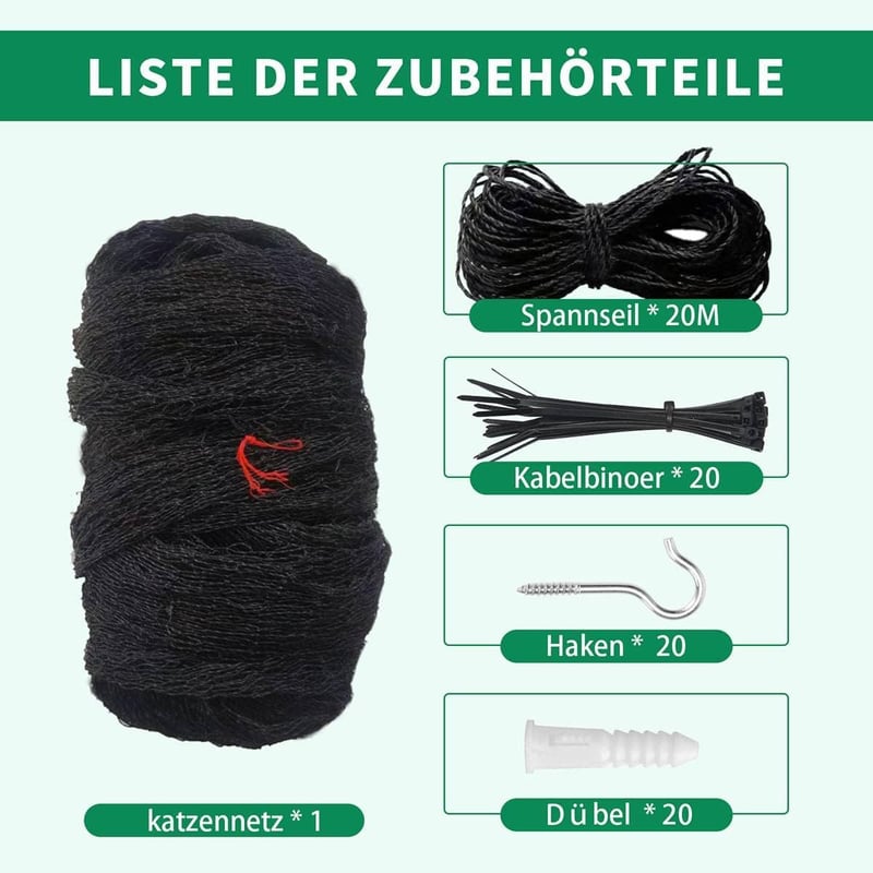 Tatamiyya Macskavédő Háló Erkélyre 6x3m - Dróterősítésű, UV-Álló, Időjárásálló Védőháló Ablakokra és Erkélyekre, Fekete