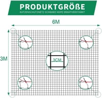Tatamiyya Macskavédő Háló Erkélyre 6x3m - Dróterősítésű, UV-Álló, Időjárásálló Védőháló Ablakokra és Erkélyekre, Fekete 2