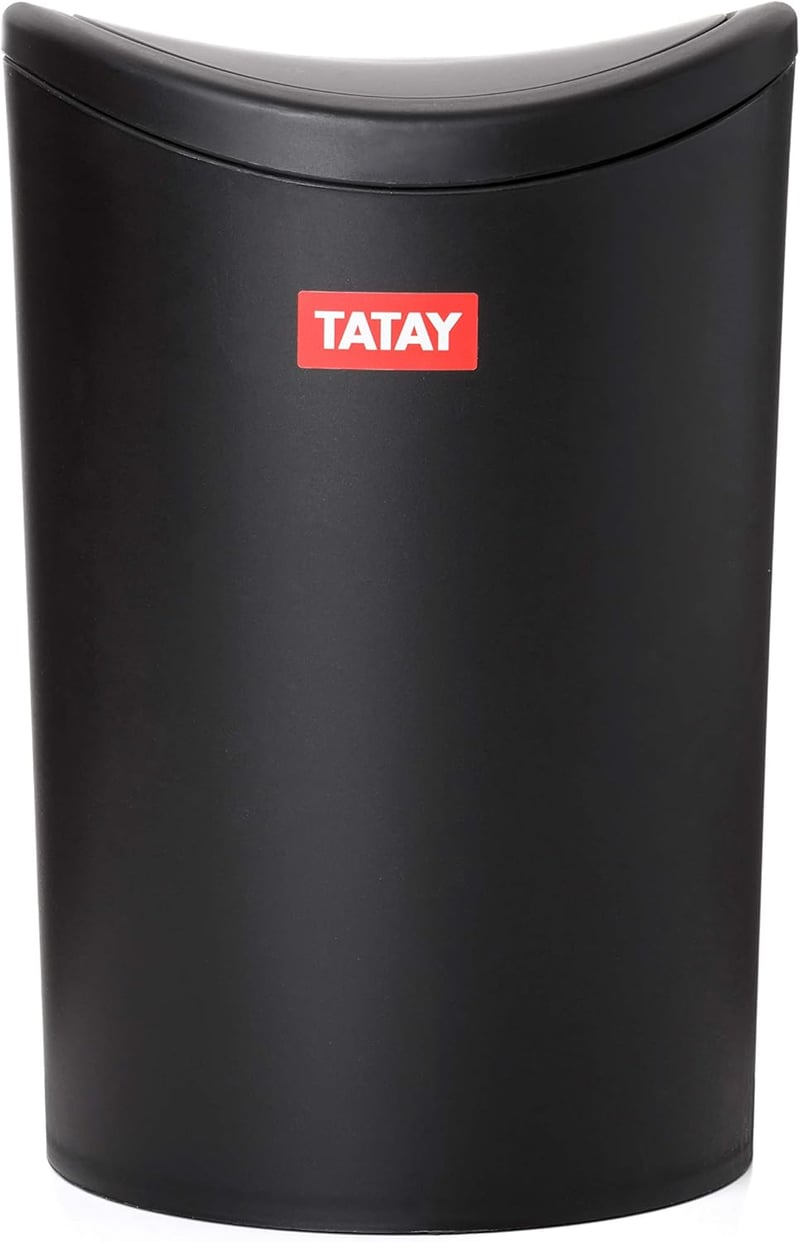 TATAY 6L fürdőszobai szemetes csapó fedéllel, kompakt modern design, fekete