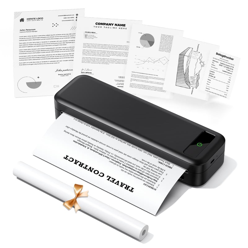 Imprimantă termică portabilă A4 TATTMUSE A285M, imprimantă wireless Bluetooth fără cerneală, negru